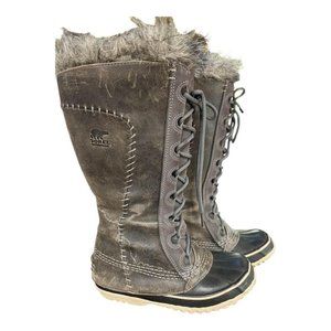 Sorel Cate The Great Tall Leather Pewter Winter Boots Women Size 5 GREAT conditi